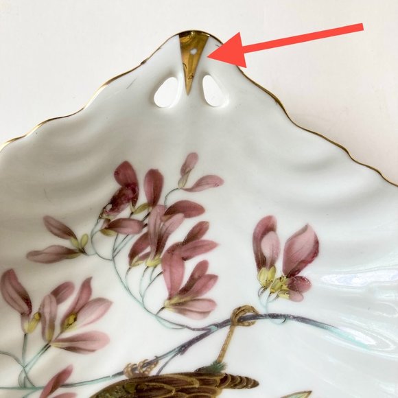 VTG Mitterteich Bavaria Germany Leaf Shape Hand Painted Bird /Floral Design Dish - Picture 17 of 17